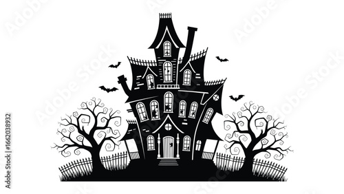 Spooky Silhouette: Capturing the eerie allure of a haunted house silhouette. this graphic resources can be a great design resource for your various needs. 