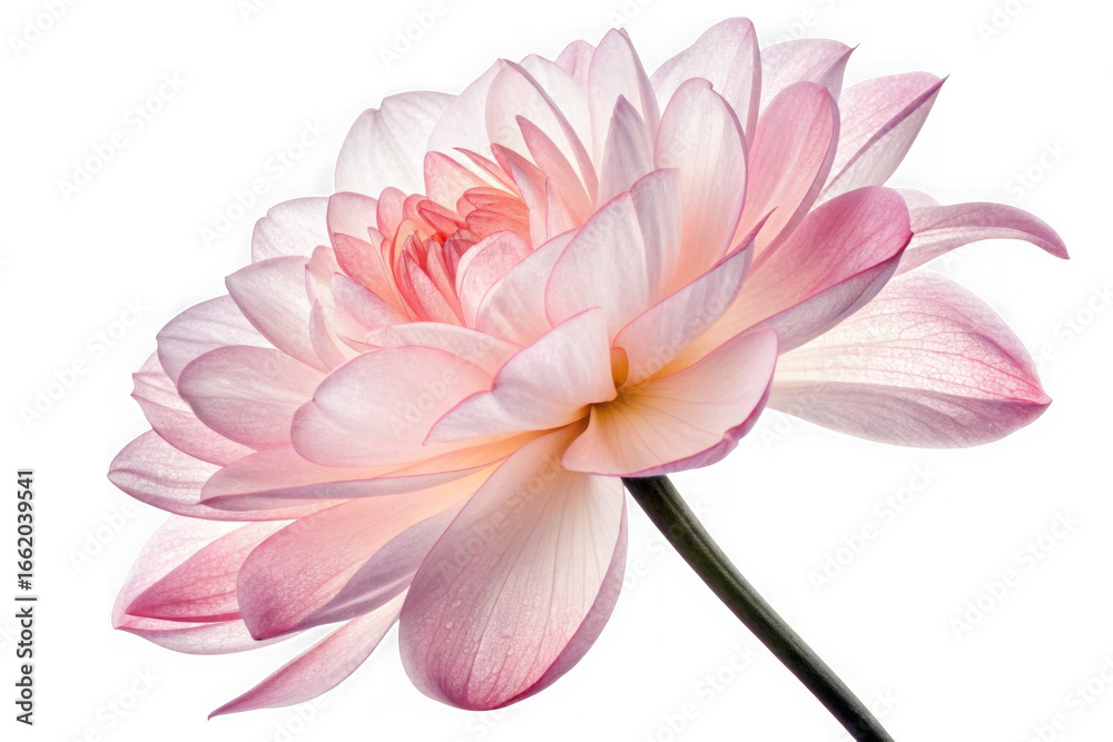 Fototapeta premium Delicate pink and white dahlia flower with layered petals isolated on transparent background