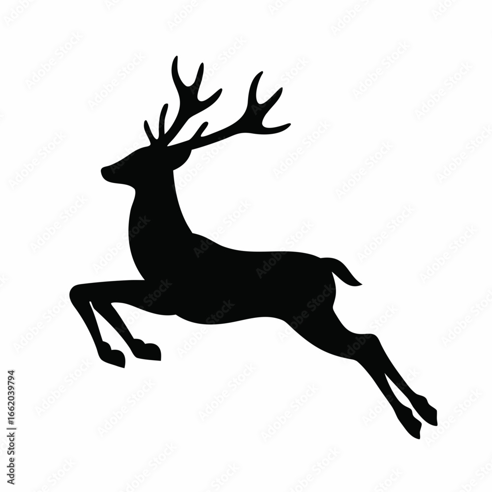 Fototapeta premium Black and white Running Deer Silhouette