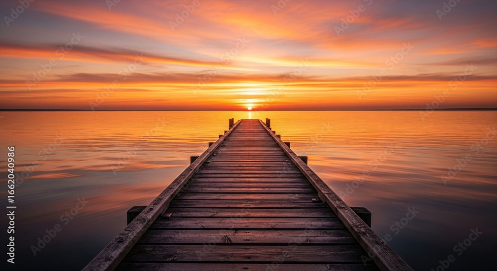 Fototapeta premium Sunset horizon with wooden dock in tropical paradise