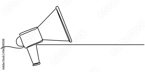 Line art megaphone announcement, one continuous single line drawing speaker megaphone. 