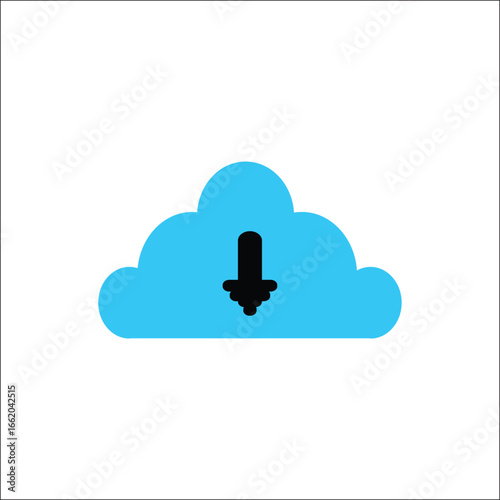 A professional and sleek icon depicting information being retrieved from a cloud server. Ideal for use in software UIs and any material related to data access.