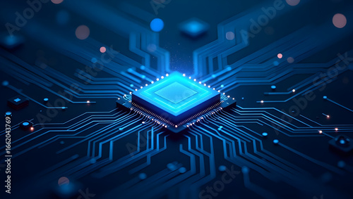 Artificial Intelligence Microchip with Digital Circuit Lines – Vector Illustration