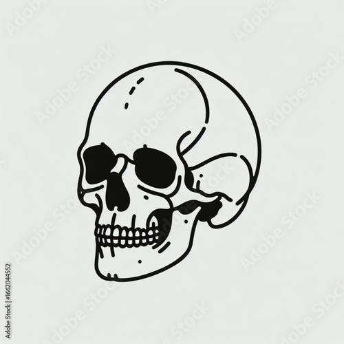 Human Skull: A stark, graphic illustration of a human skull, capturing the intricate details of bone structure, with a clean and modern aesthetic.