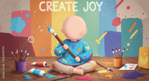 Joyful Child Painting a Colorful Rainbow with Bright Colors