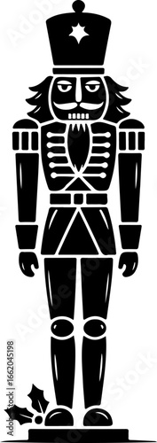 minimal black silhouette of a classic nutcracker soldier standing tall in a proud 