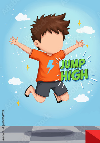 Energetic Child Jumping High with the Phrase JUMP HIGH