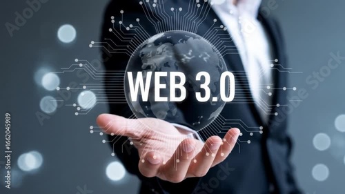 A Business Professional Holds a Digital Globe Displaying the Concept of Web 3.0
