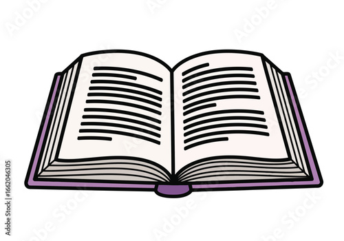 Vector illustration of an open book with many pages, symbolizing knowledge and learning, isolated on a