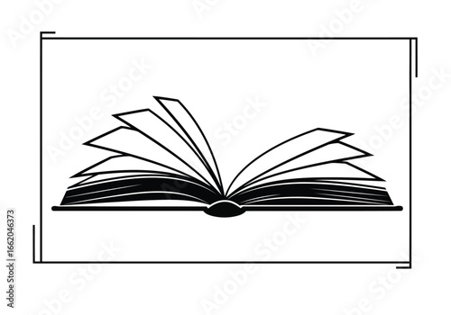 Vector illustration of an open book with fanned pages, representing reading and literature