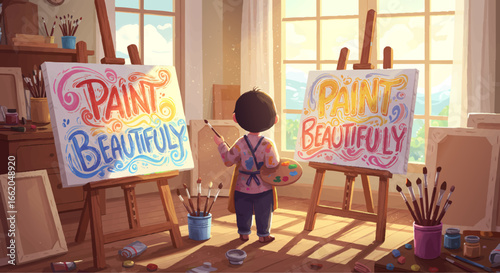 Child Painting Beautifully Art Creative Expression Hand Drawn
