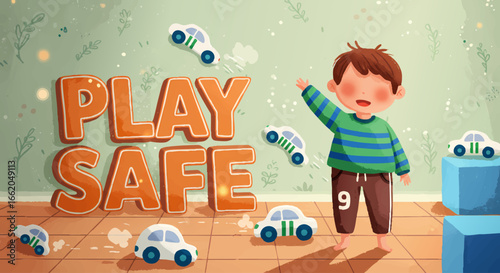 Child Playing Safe with Toy Cars Imagination Fun