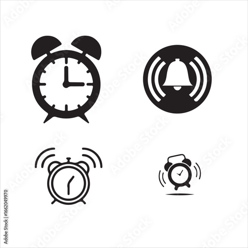 Alarm clock icon set isolated on white background, time reminder vector design