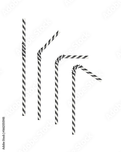 Realistic color drinking straw. Plastic paper bendy pipes for beverages. Flexible bar liquid sucking accessories. Tubes for juice or soda. Vector