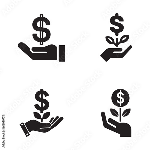 Hand holding dollar sign icon – money, payment, finance, salary, donation, business concept vector