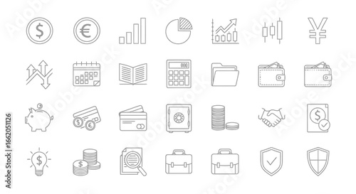 Financial Icons A Comprehensive Set of Line Art Symbols for Business and Finance