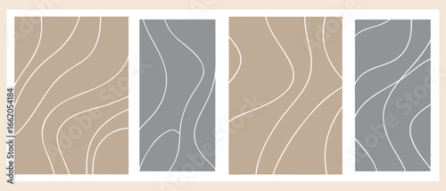 Four Vertical Panels with Abstract Wavy Lines organic