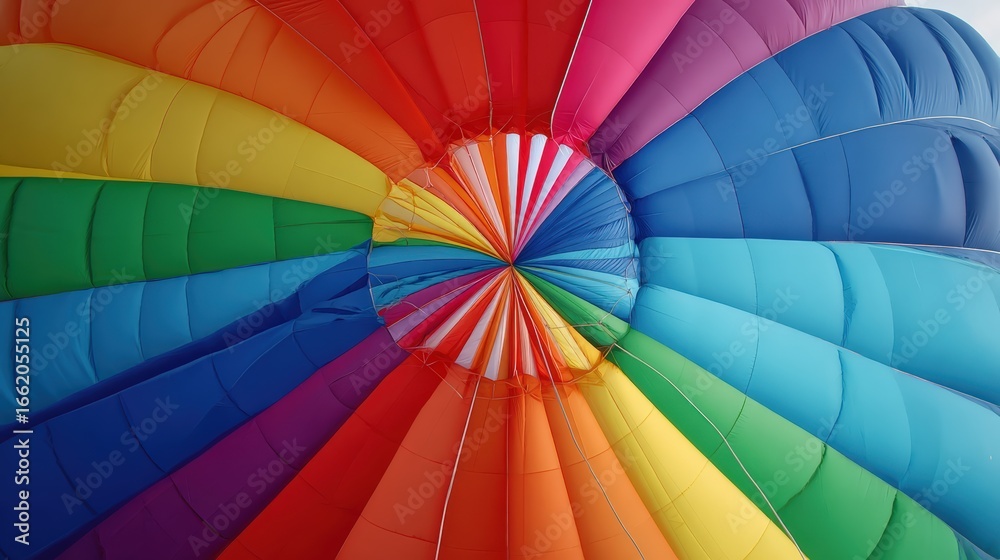 Fototapeta premium Vibrant colors of hot air balloon canopy captured from inside perspective