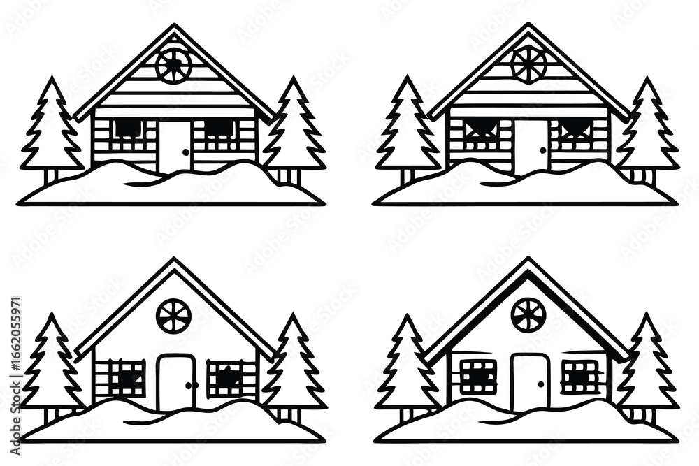 Fototapeta premium Cozy Cabin in Snow – Line Art