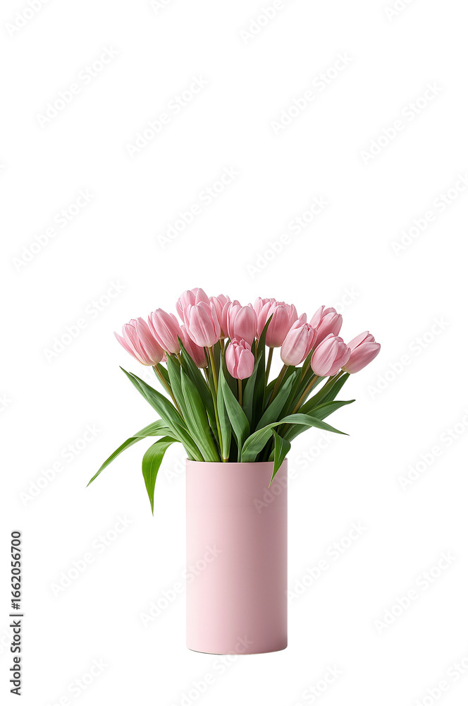 Obraz premium Elegant pink tulips in a vase against a black background creating a minimalist aesthetic