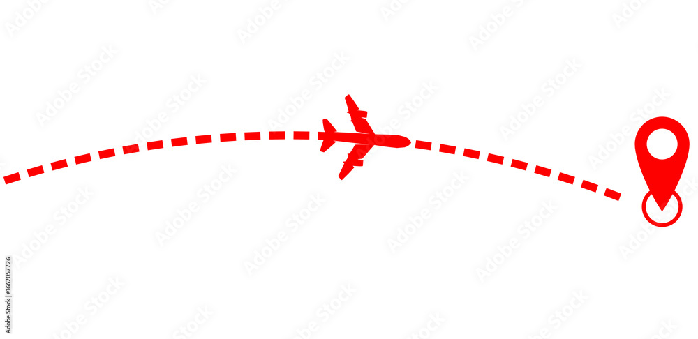 Obraz premium Red airplane route to the pin point transparent background