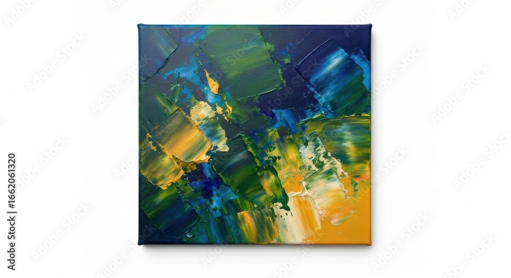 Naklejka premium Impasto painting of green, blue and yellow shades