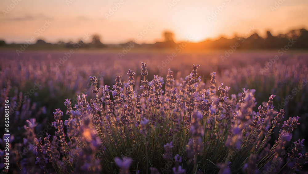 Fototapeta premium Lavender Field at Sunset with Golden Light