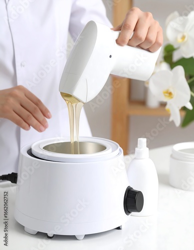 Wax being poured into a warmer