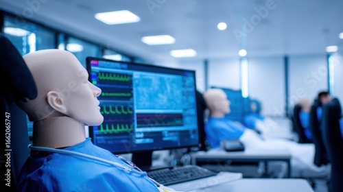 Medical training facility featuring advanced mannequins and monitoring equipment in a simulation room