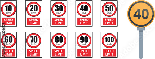 Printable driving speed limit forty 40 road sign vector illustration, traffic rules symbol, regulatory road sign for driver education and highway safety design