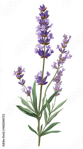 Isolated Lavender Sprig Illustration on a White Background, Botanical, Vector