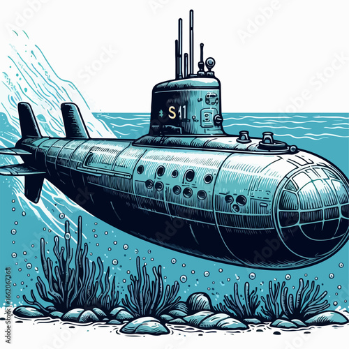 vector illustration of a submarine