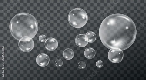 Realistic 3D soap bubble floating with transparent background water foam balloon, glossy sphere, and clean PNG rendering for design and decoration