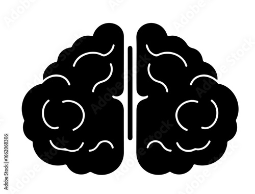 Black silhouette icon of the human brain with two hemispheres