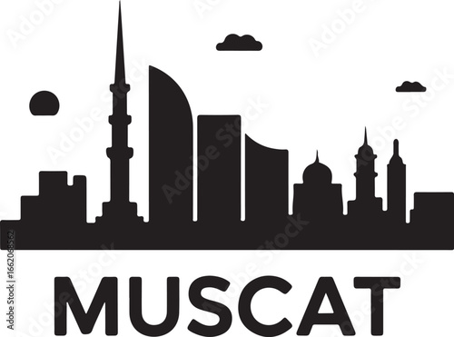 Muscat Skyline Silhouette | Black Vector Design on White Background, Minimal Style