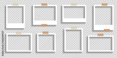 Realistic polaroid empty photo frame mock up with shadow Vector illustration