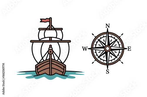 Cartoon Illustration of a Majestic Sailing Ship on Sunny Seas