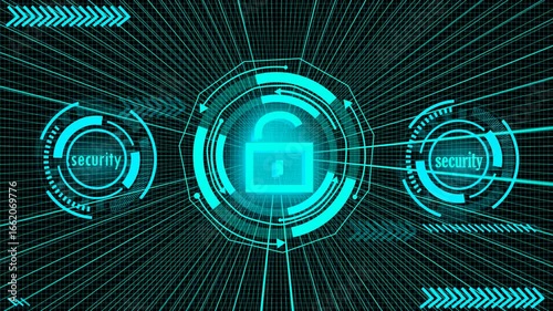 Wallpaper Mural The Futuristic Digital Illustration Showcasing A Cyber Technology Interface. At The Center, The Glowing Is Encircled By Neon Concentric Rings, Resembling A Head Up Display HUD. Torontodigital.ca