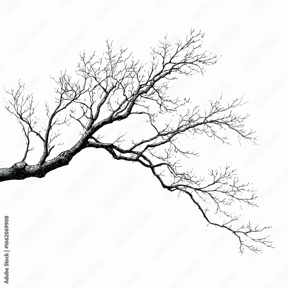 Obraz premium Bare Tree Branch Silhouette Against Black