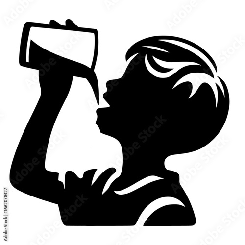 Vector Illustration of boy queching his thirst with water
