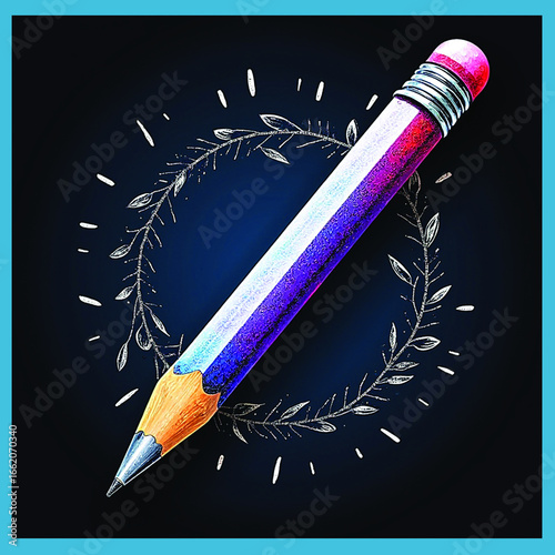 galaxy theme, night sky, hand-drawn style, artistic concept, space-inspired design, glowing pencil, fantasy artwork, surreal art, 