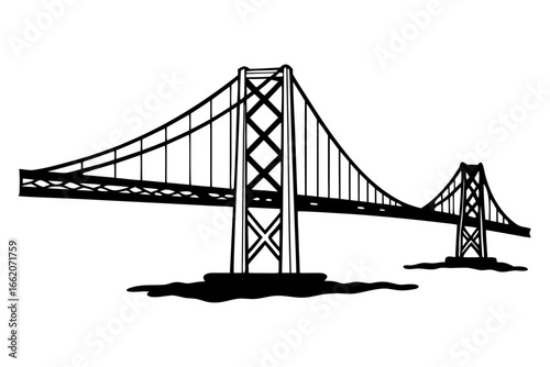 Suspension Bridge Illustration Iconic Structure Design, Engineering Marvel
