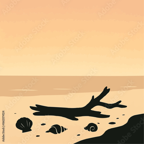 Silhouette of people on a tropical beach at sunset
