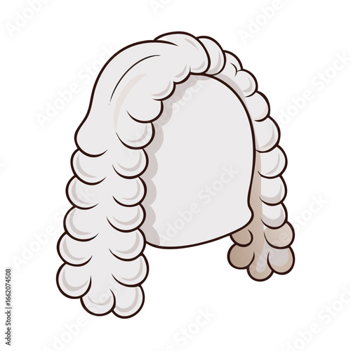 Cartoon Vector Icon of Traditional Judge’s Wig for Legal and Court Design