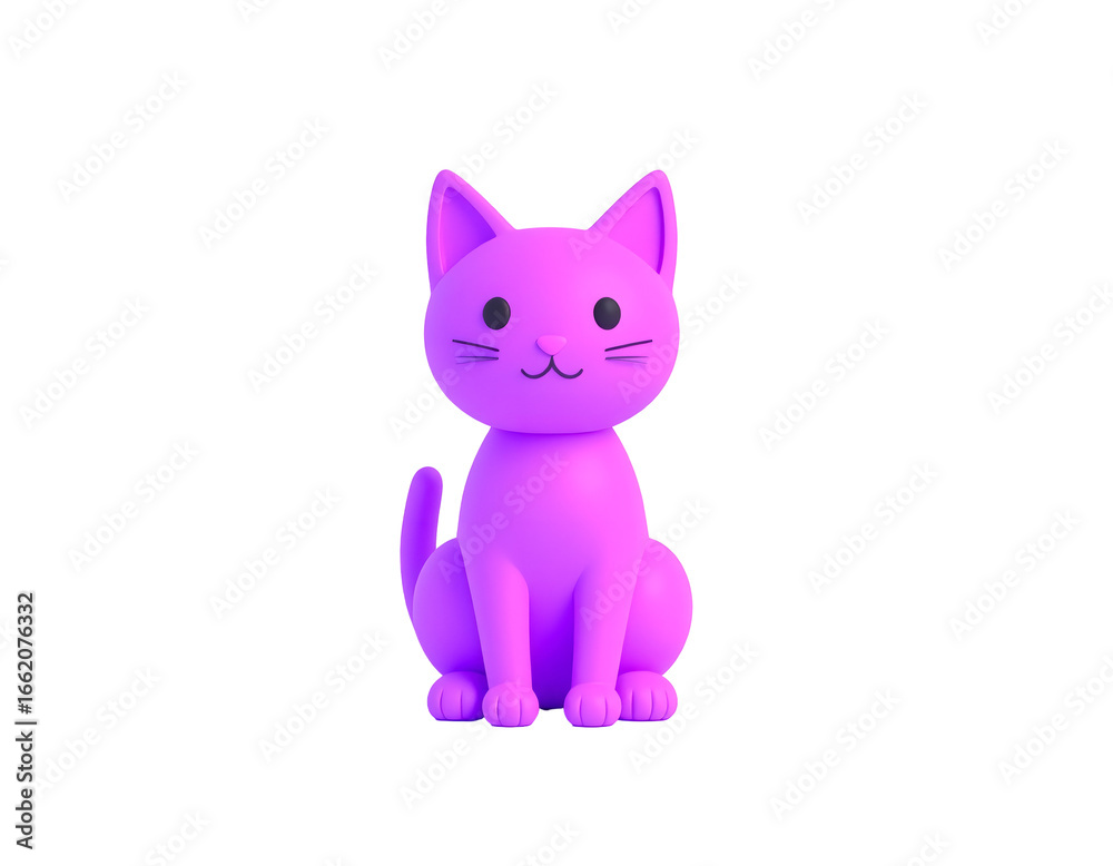 Fototapeta premium A charming rendered pink cat with a friendly expression sits calmly, embodying cuteness and simplicity.