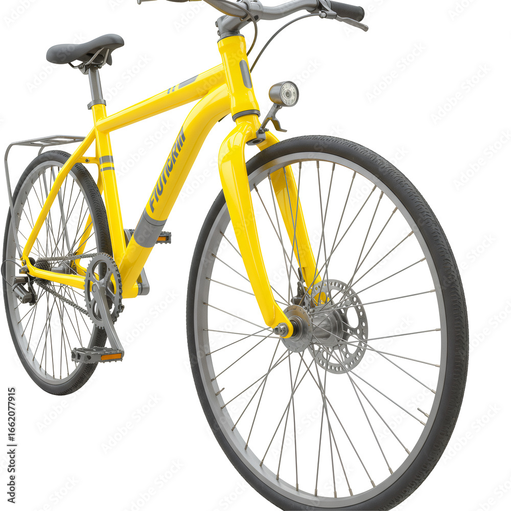 Fototapeta premium Yellow 3D Model Bicycle with Grey Components on Transparent Background