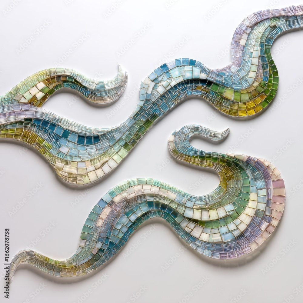 Fototapeta premium Colorful wave mosaic, wall art, background texture. Home decor, renovation concept