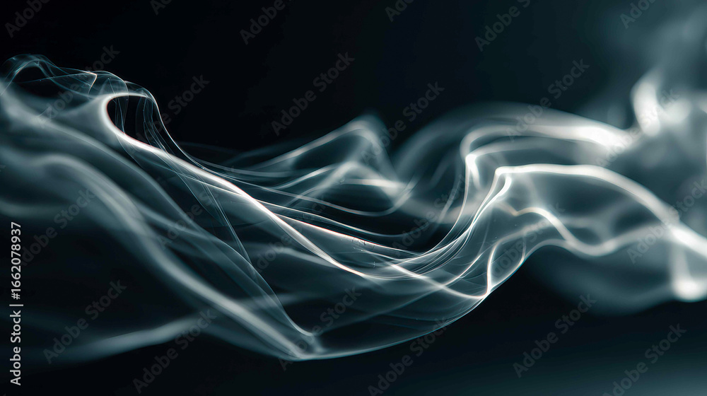 Fototapeta premium Ethereal wisps of translucent smoke swirling gracefully in an enchanting dark atmosphere