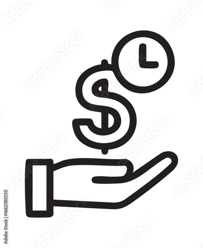 Hands holding dollar coin icon. Money handling icon. Saving money icon. Financial investment icon. Flat vector illustration simple design.