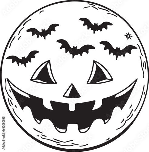 Jack-o-lantern moon with bats and star jackolantern